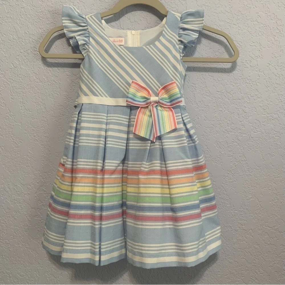 Bonnie Jean Toddler Girl Striped Bow Flutter Sleeves Fit And Flare Dress